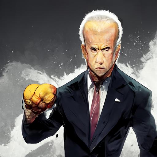 Joe Biden as One Punch Man, fighting, action, anime