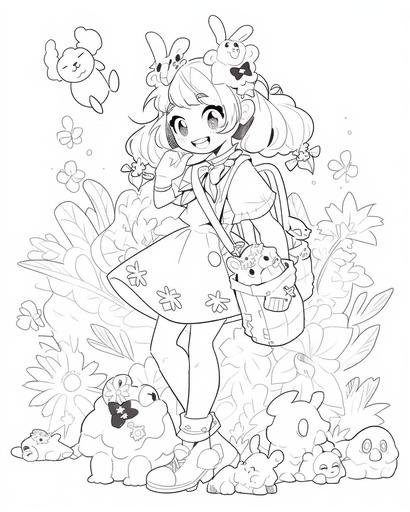 Black and white, illustration, white page, hyper detailed character design, line art, no shading, outline, coloring book drawing, centered, kawaii beaver, character, cartoon, digital art, full body image, lofi aesthetic, fantasy outfit --q 5 --ar 4:5 --niji 5