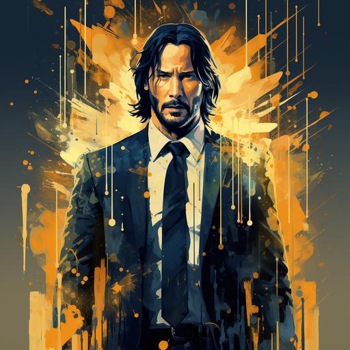 John Wick::3 gold leaf theme:: t-shirt graphic vector:: plain background:: night setting:: central graphic design composition --no mockup t-shirt