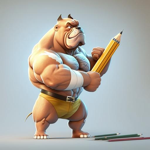 Muscular cartoon bullie breaking pencils, 4k, HD