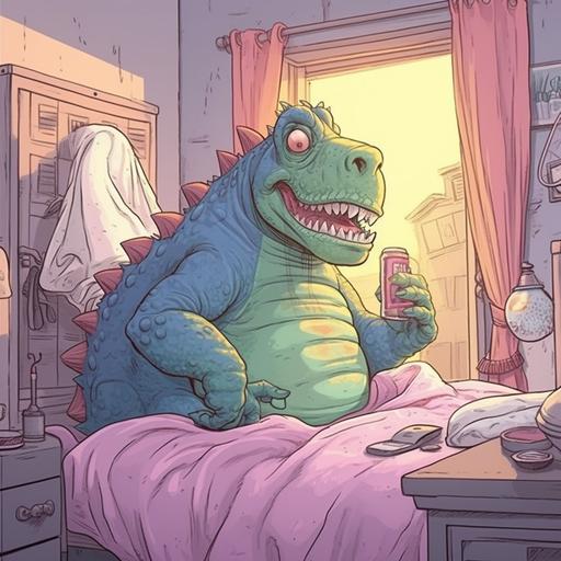 cartoon cryptid waking up in the morning ready to take on the day --s 750 --v 5.1