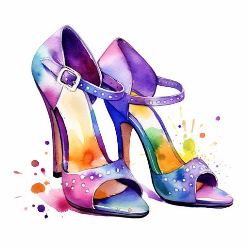 disco dancing shoes heels pumps, watercolor sketch clipart isolated on white background --c 12