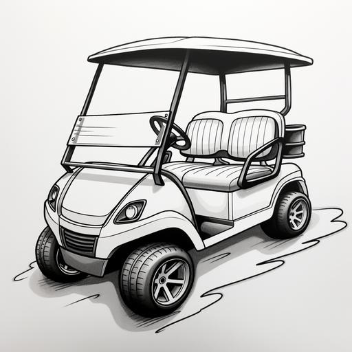 golf cart, very simple drawings, black outlines, black pen, black ink, clip art style, singular items