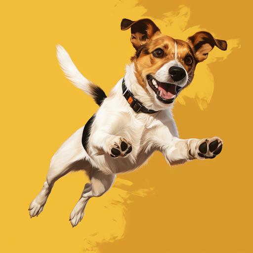 dog jack russell jumping on a yellow background,art