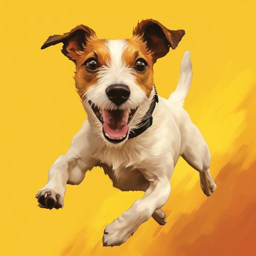 dog jack russell jumping on a yellow background,art