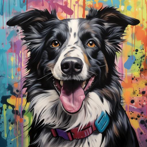 realistic fun border collie dog on graffiti background