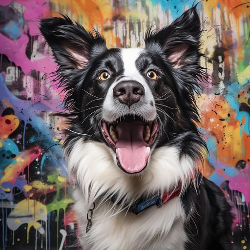realistic fun border collie dog on graffiti background