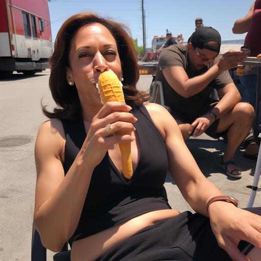 Kamala Harris enjoying a popsickle on a sweltering day --s 50