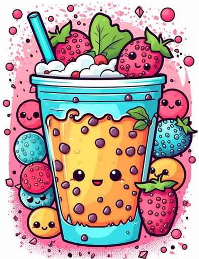 Kawaii Boba Tea, cartoon style, illustration, pencil drawing, coloring page, vibrant colors, crayons texture, highly detailed, white backgound --ar 17:22 --v 5.1 --s 750