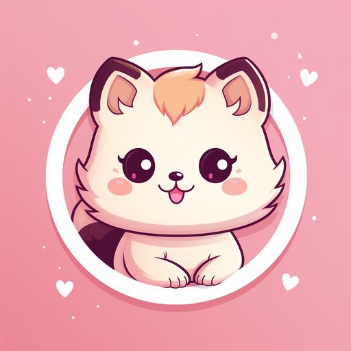 Kawaii logo, animal mascot, super cute, pink background, inviting, warm, any animal