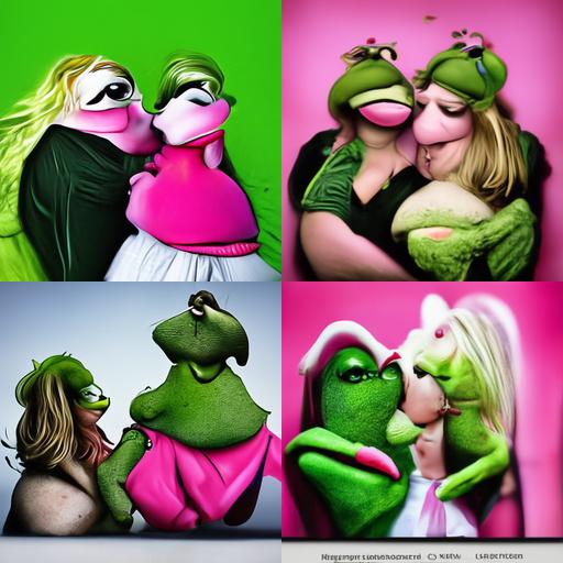 Kermit the Frog and Miss Piggy as lesbians HD photographic