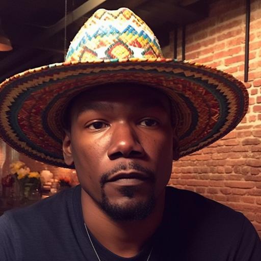 Kevin Durrant wearing a sombrero mexican hat --v 5 --q 2 --s 750