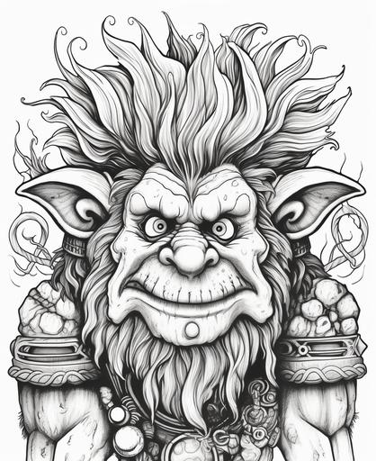 Kids Coloring book, Black and White, Bold Lines, Troll, Clear Picture, HIGH CONTRAST --ar 9:11