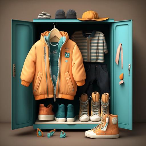 Kids wardrobe, clean jackets and shoes
