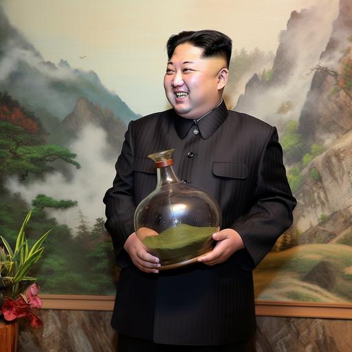 Kim Jong-un high on marijuana laughing smoking on a crystal amphora bong --v 5 --q 2