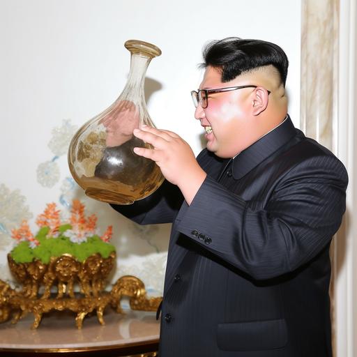 Kim Jong-un high on marijuana laughing smoking on a crystal amphora bong --v 5 --q 2