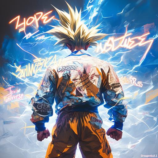 King Kai Martial arts symbol on back of shirt Super Saiyan Goku first Transformation 