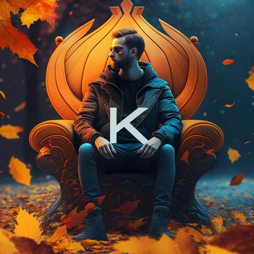 King of October, with a young teenage man, 4k Ultra, Happy, Sitting on a trone with a Libra logo, Autum Theme, ray tracing, outside Autum also