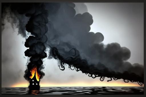 burning oil black smoke cartoon clipart comic book --v 4 --ar 3:2