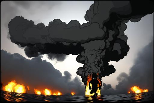 burning oil black smoke cartoon clipart comic book --v 4 --ar 3:2