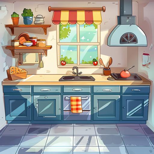 Kitchen, 2D game, cartoon style