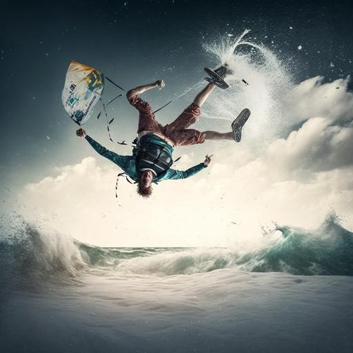 a realistic person kitesurfing doing a backflip trick