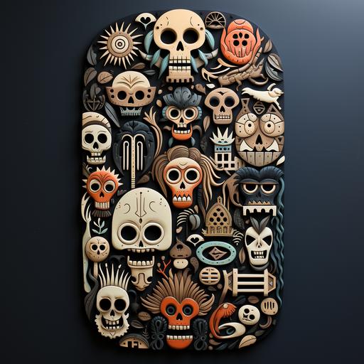 Knolling Halloween Cartoon Coffin Decorations:: 2D black and white, Thick lines --no color --v 5.2 --s 750 --style raw