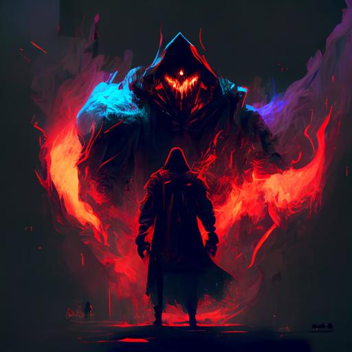 dark adventure, fight, hacker, cyber, security, laptop, king, magic, neon, illustrator, anime, demon, lucifer, hell, death, cinematic, monster, fire, zombie, fog, abstract, futuristic, pwoerfull