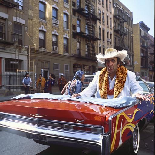 Kramer driving a red convertible 1968 Cadillac Eldorado through Harlem --cref  --cw 100 --s 50 --v 6.0 --style raw