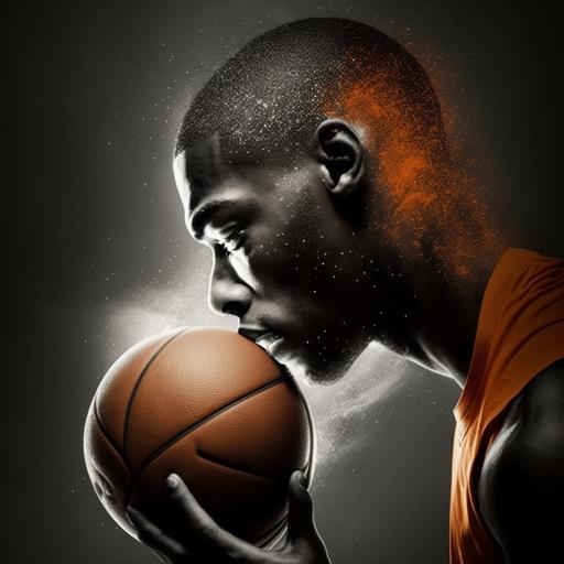 African American man shooting a basketball in black and white, an orange basketball --v 4