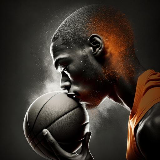 African American man shooting a basketball in black and white, an orange basketball --v 4