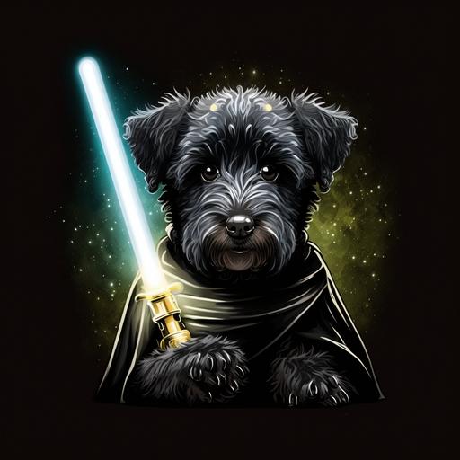 black pumi dog as jedi with lightsaber vector