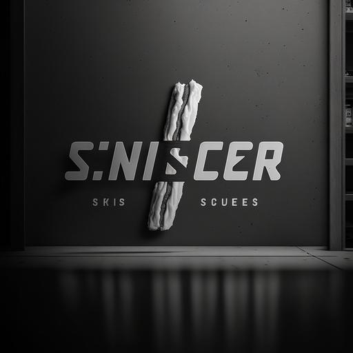 minimalist 2D logo in dark gray and white for a snickers store