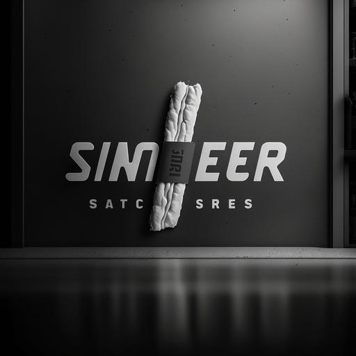 minimalist 2D logo in dark gray and white for a snickers store