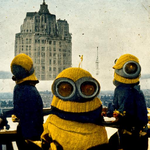 Iconic Lunch Atop a Skyscraper but with Minions, New York City, 1932 © Charles C. Ebbets, Thomas Kelley or William Leftwich Minions Minions Minions