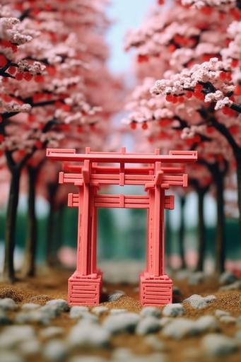 Landscape japanese Torii symmetrical, sakura trees, kiragami, paper quilling art style, shot photography by Wes Anderson, Nikon photography, Kodak color, HD --ar 2:3 --upbeta --q 2 --s 750 --v 5.1 --style raw