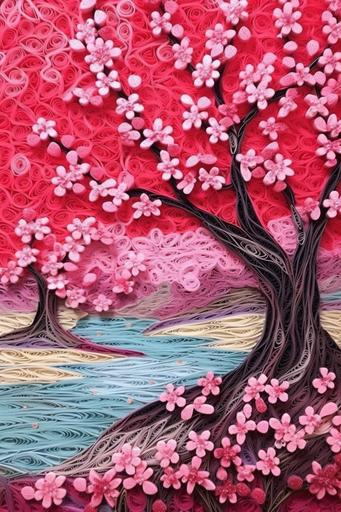 Landscape japanese sakura trees, HD paper quilling art style --ar 2:3 --upbeta --q 2 --s 750 --v 5.1 --style raw