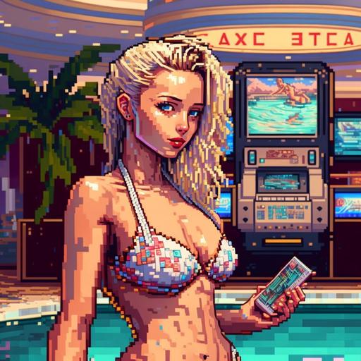 casino, Las Vegas, fancy girl, money, pool party, pixelart