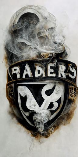 Las Vegas raiders logo surrounded by smoke, hyper realistic, 16k, —ar 9:19