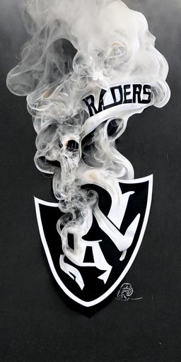 Las Vegas raiders logo surrounded by smoke, hyper realistic, 16k, —ar 9:19