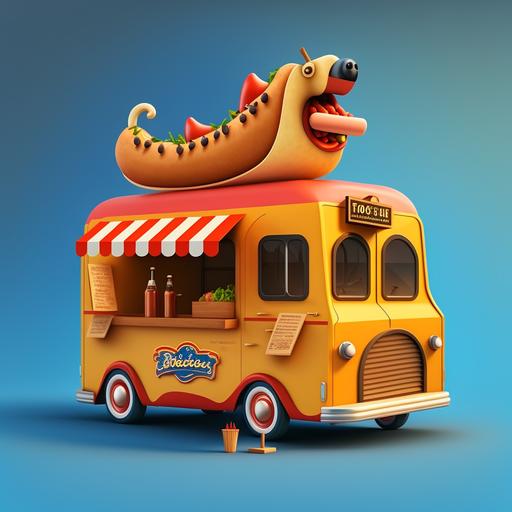 Hot Dog Food Truck Design, 3D Cartoon Style, --v 4