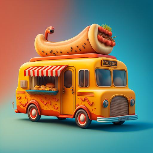 Hot Dog Food Truck Design, 3D Cartoon Style, --v 4