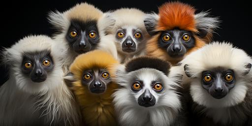 Lemurs just wanna feel the beat, And move their furry feet, They come in all colors shapes and sizes --ar 2:1 --s 750