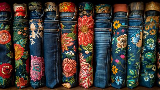 Levi jeans patterned jeans collection inspired by the colors of vinicunca --ar 16:9 --s 750 --c 2 --style raw --v 6.0