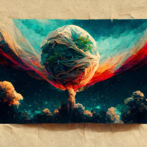 Life on Earth without paper  | Art Made By , Supernova style, A bundle of paper hovers in the air