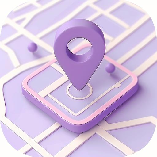 Light purple, icon, simple design, cute. Maps and pins. Logo--ar 1:1