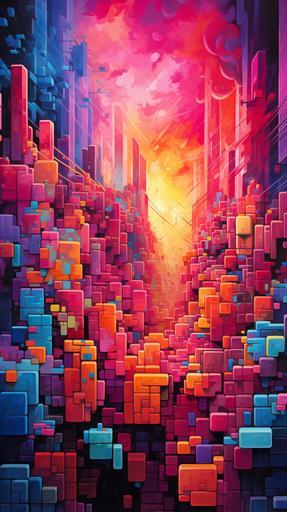 Lisa frank, exploded exploding soda can:: hot pink, orange, red brick:: pixelated pixel art --ar 9:16 --v 5.2