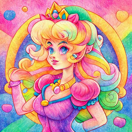 Lisa frank style cartoon princess peach pastel rainbow