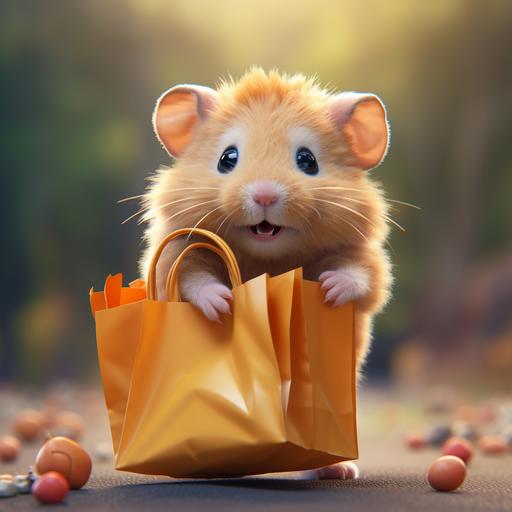 golden hamster is taking the shopping bag with cartoon