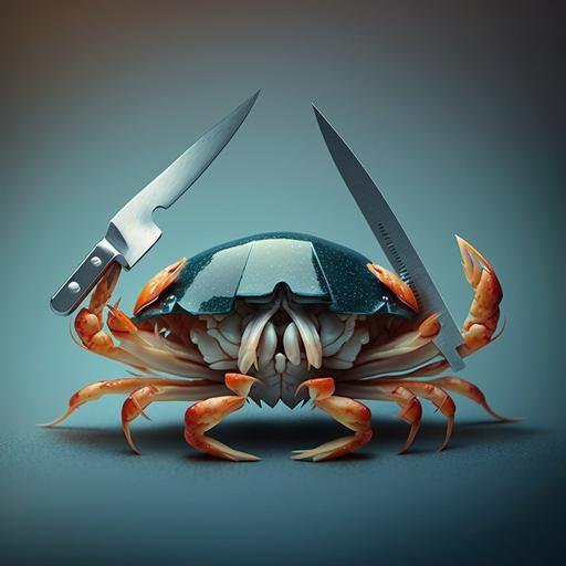 Logo :: Crab with a knife in a claw :: minimalist style